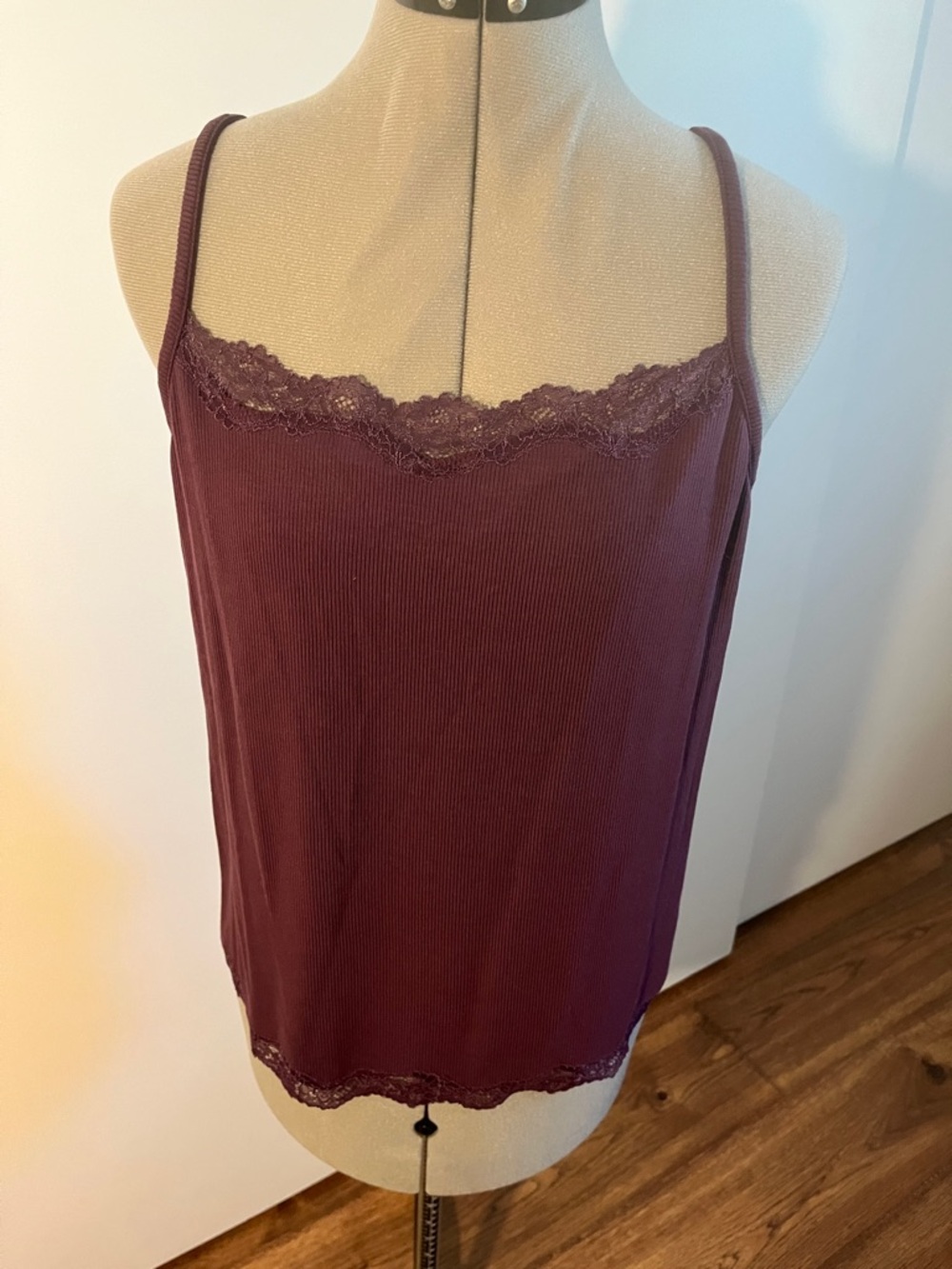 Soma Plum Ribbed Lace-Trim Cami